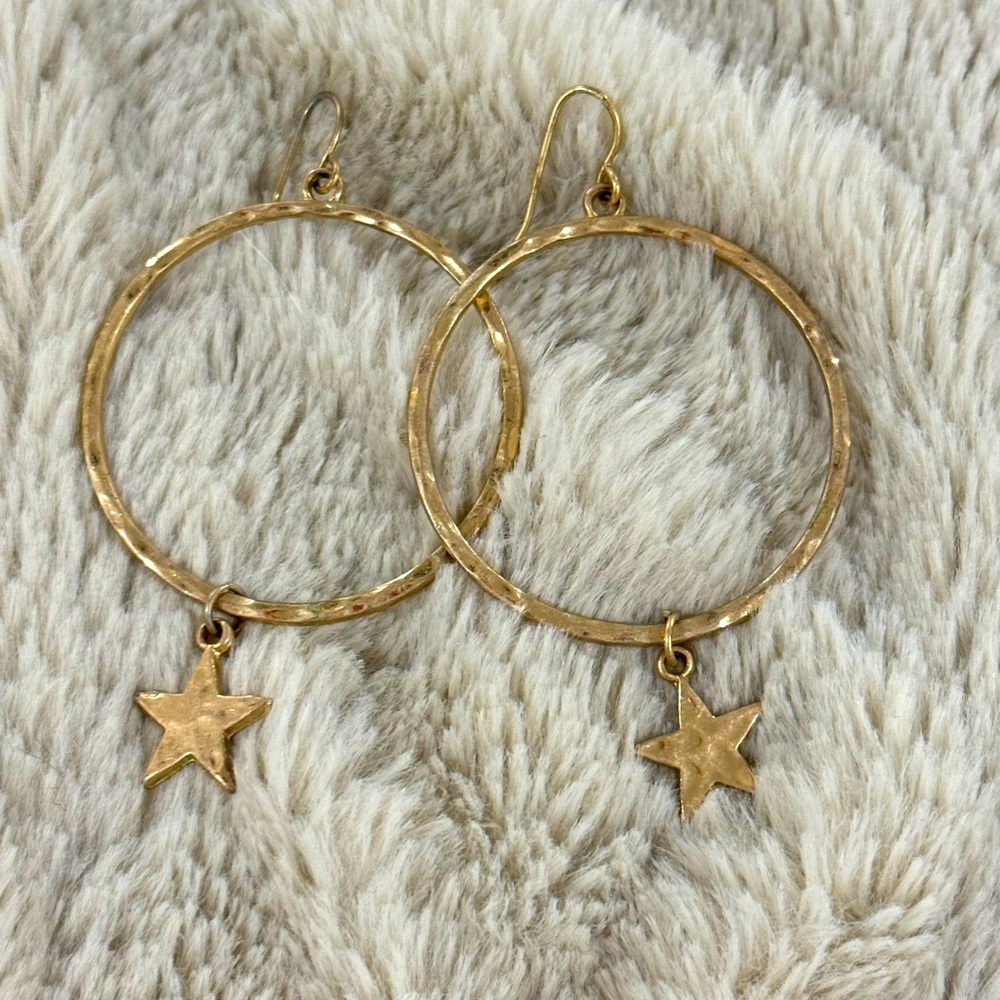 Gold Hoop Earrings with Star Charms | Celestial Boho - Picture 1 of 2